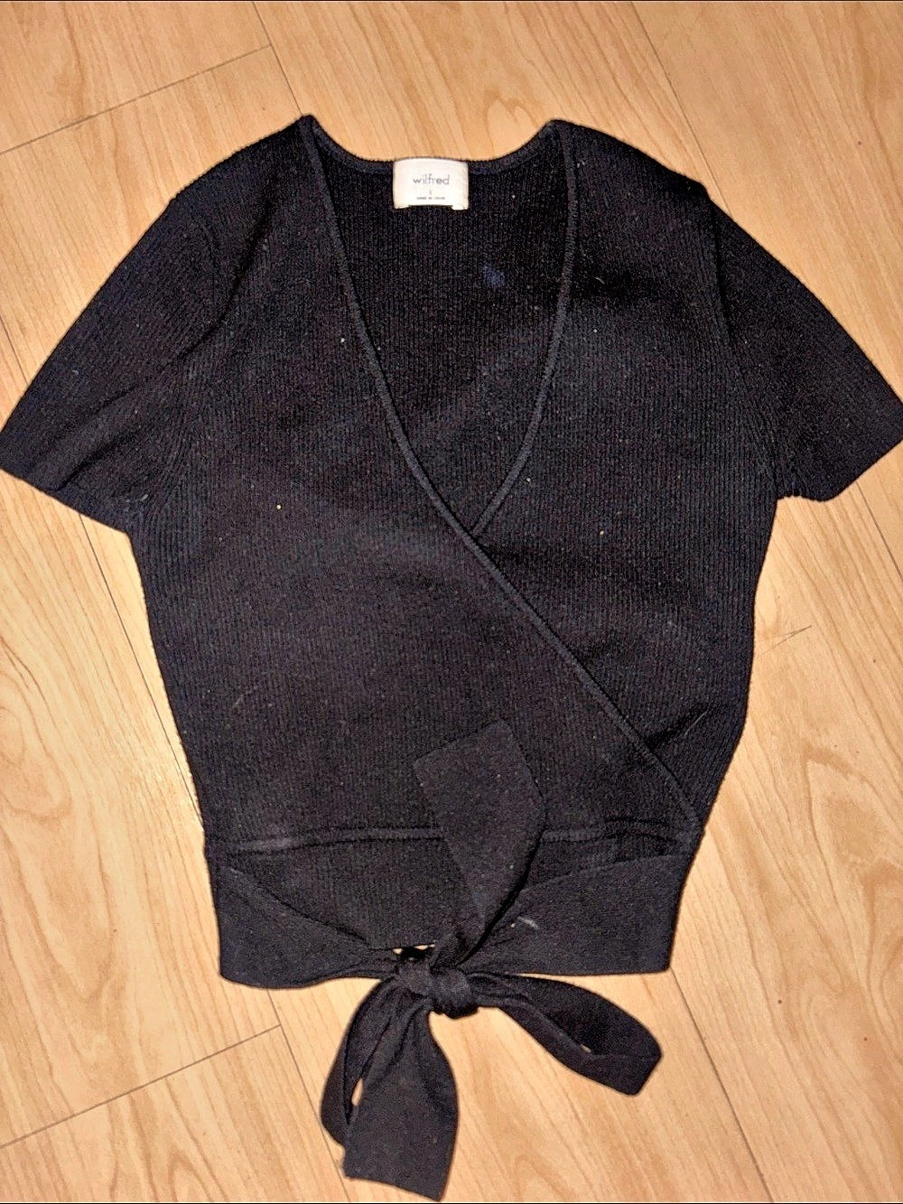 Wilfred All Tied Up Sweater Black Wrap Top Size Small